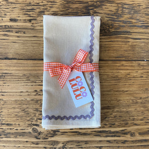 Natural & Lilac Ric-Rac Napkin - Set of 2