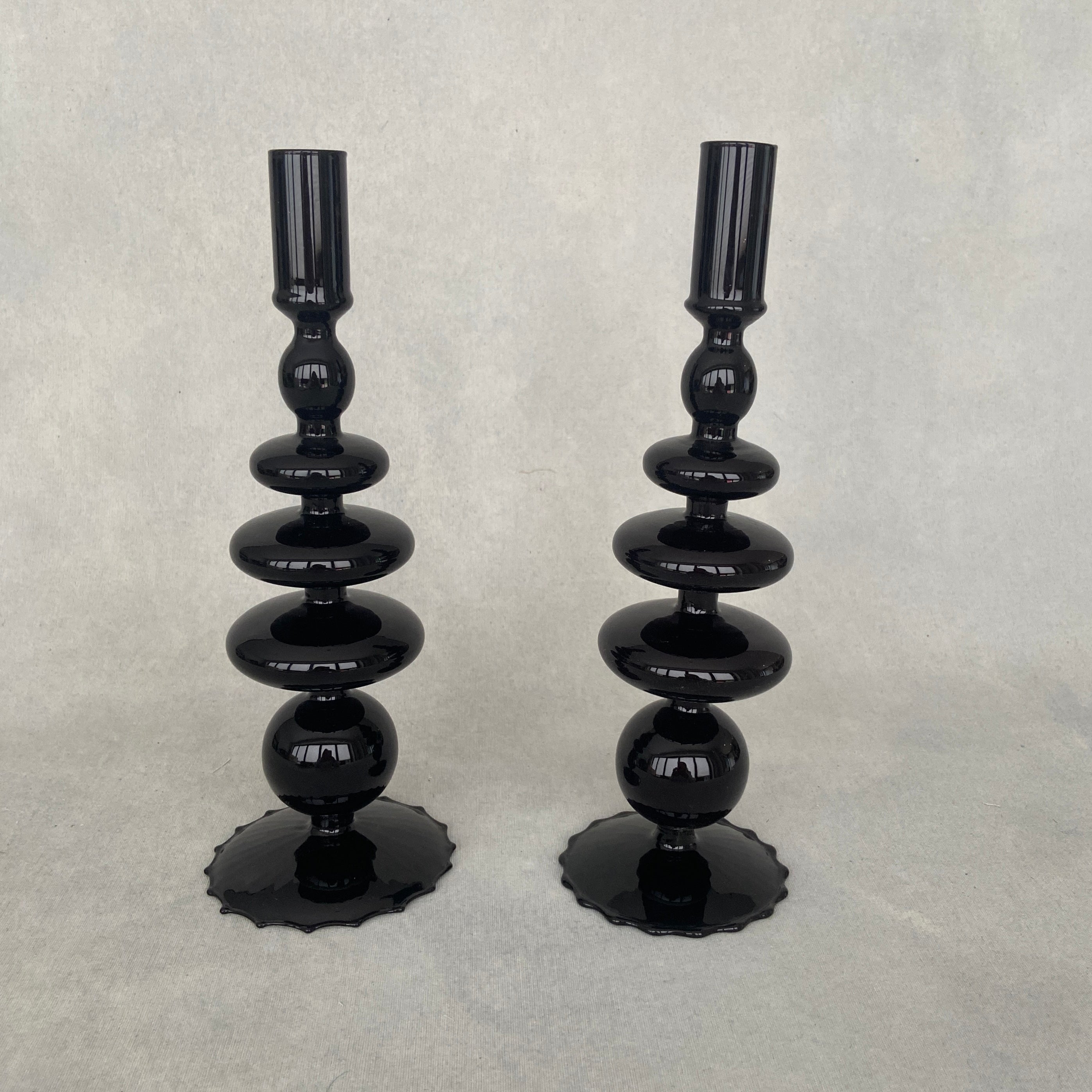 Black Glass Candle Holder - Tall Circles