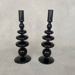 Load image into Gallery viewer, Black Glass Candle Holder - Tall Circles
