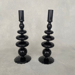 Black Glass Candle Holder - Tall Circles