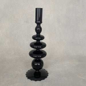 Black Glass Candle Holder - Tall Circles