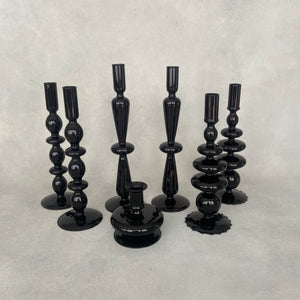 Tall Black Glass Candle Holder