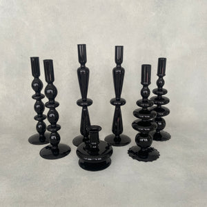 Black Glass Candle Holder - Tall Circles