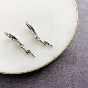 Mini Hoop Lightning Bolt Earrings - Silver