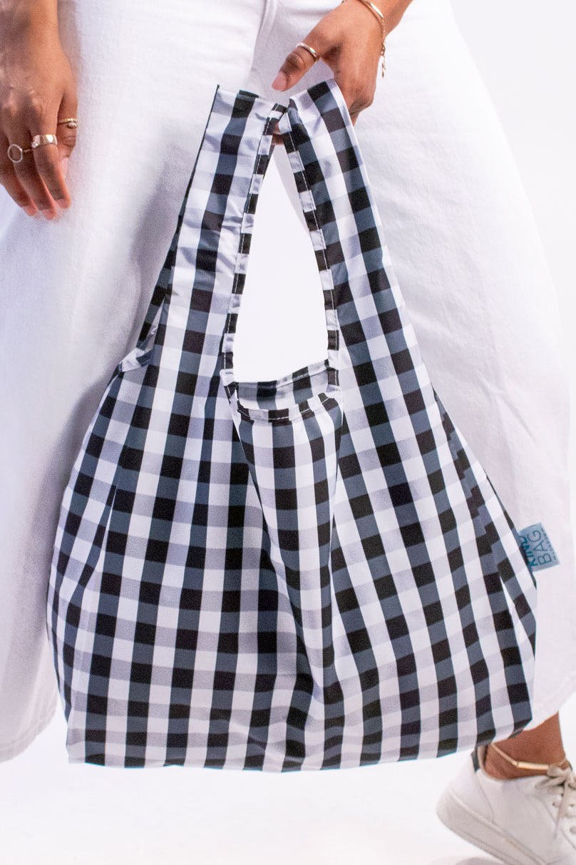 Gingham Black & White Reusable bag - medium