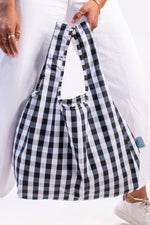 Load image into Gallery viewer, Gingham Black &amp; White Reusable bag - medium

