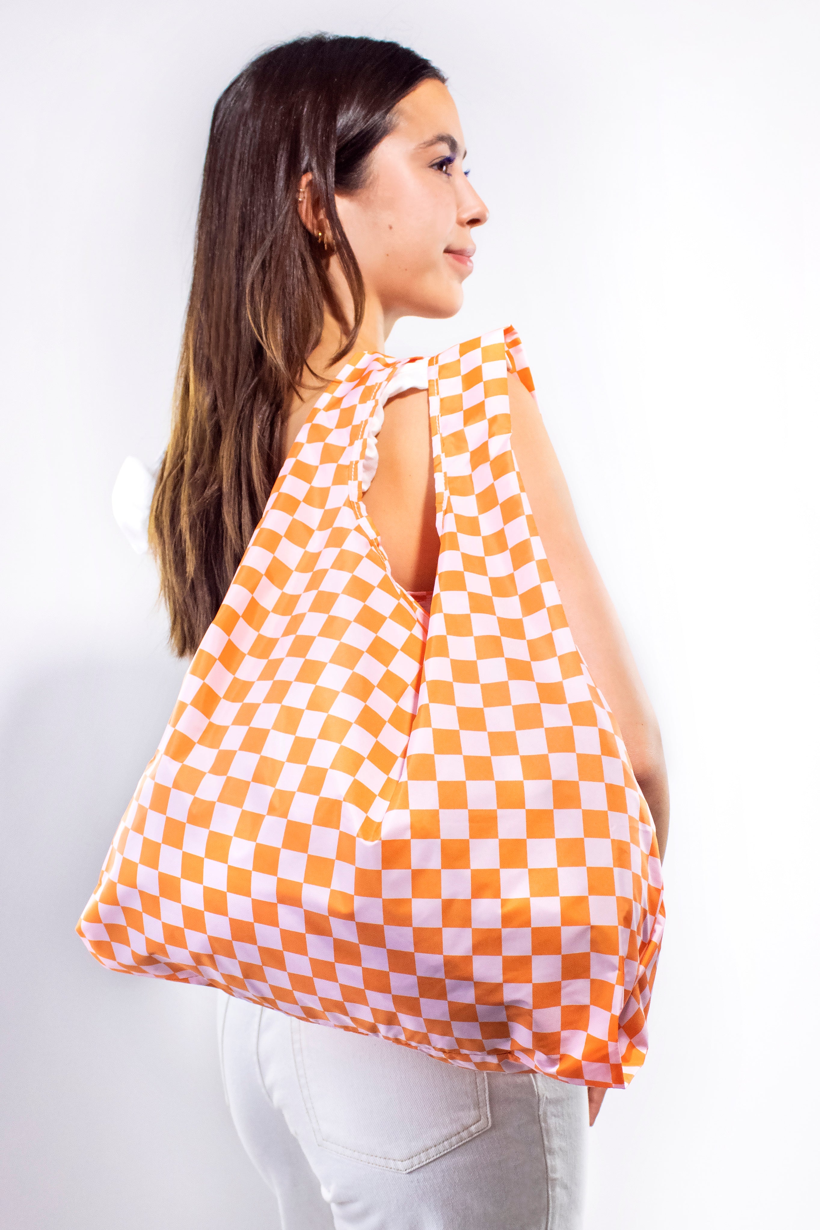 Pink / Orange Checkerboard Reusable Bag - medium