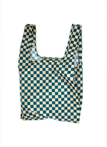 Teal / Beige Checkerboard Reusable Bag - medium