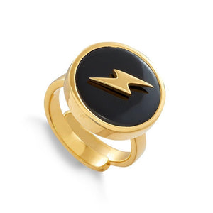 Stellar Lightning Black Quartz Gold Ring