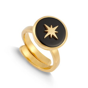 Stellar Midi Star Black Quartz Gold Ring - 40% off limited time