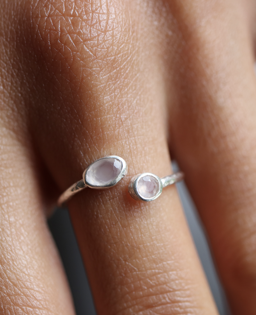 Pooja ring with pink Chalcedony stone - Silver
