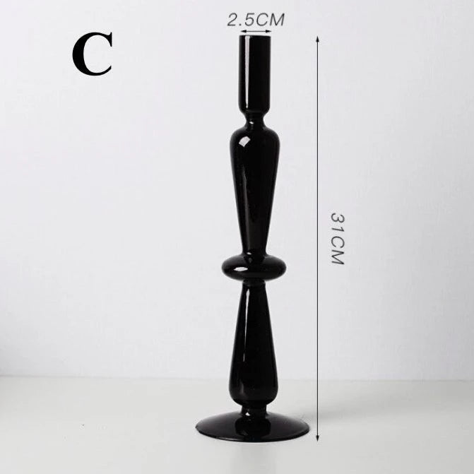 Tall Black Glass Candle Holder
